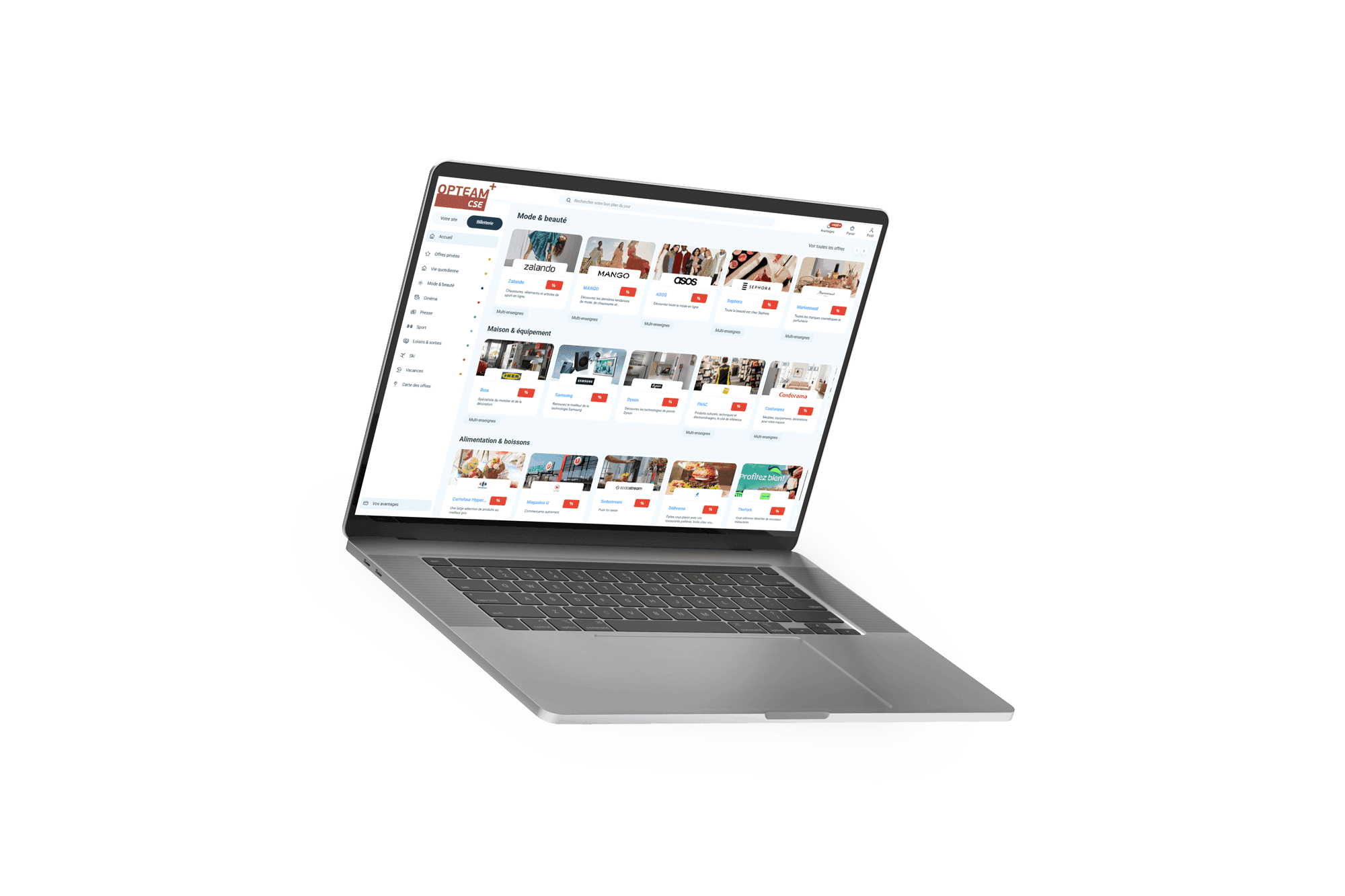 Catalogue OPTEAM+ CSE sur ordinateur