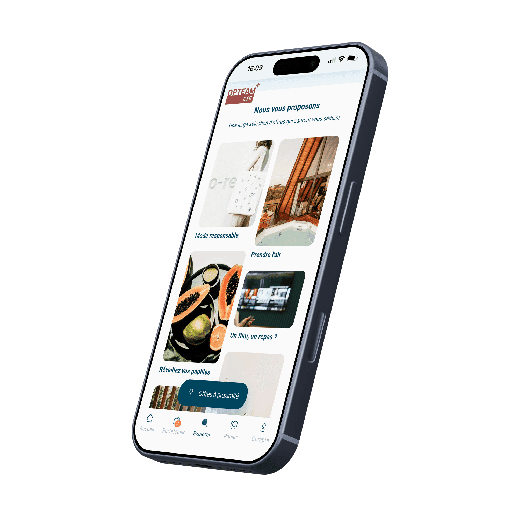 Catalogue OPTEAM+ CSE sur téléphone